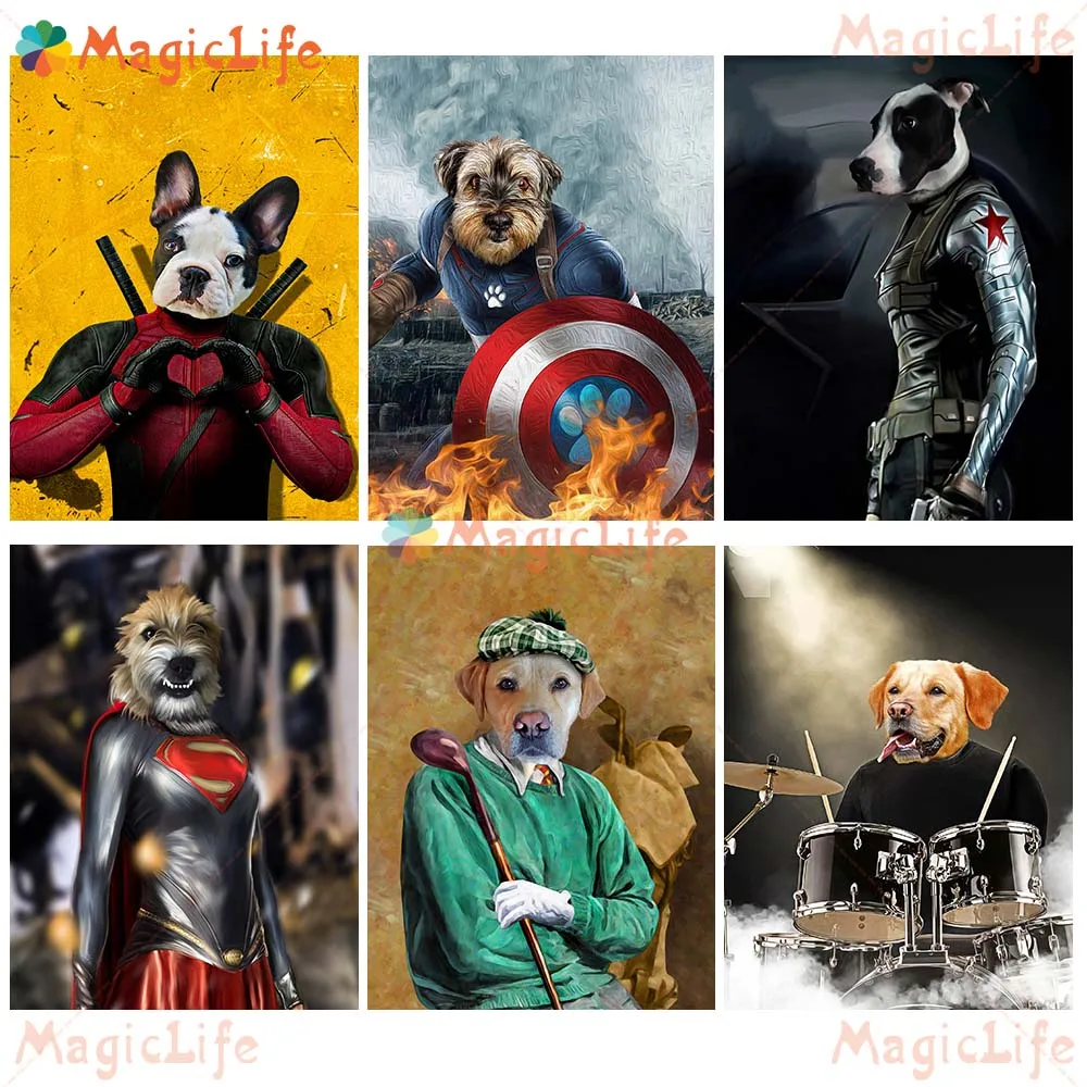 

Funny Hero Dog Animal Cat Drummer Pet Shop Decor Wall Pictures For Living Room Nordic Poster Wall Art Canvas Painting Unframed