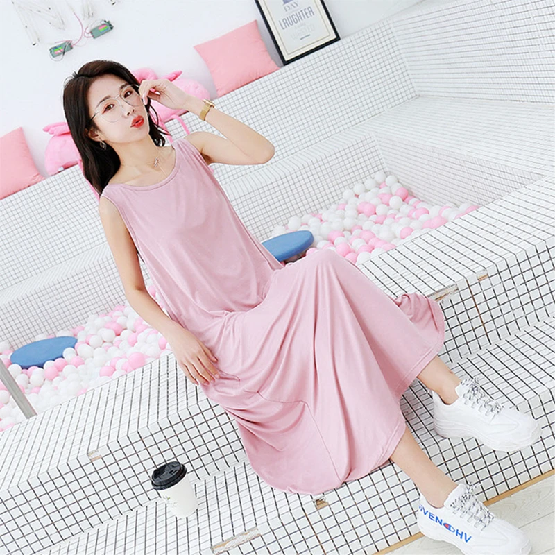 Sleeveless nightdress modal sexy leaky back long skirt Sleepwear female loose  pregnant women dress Nightgown ночная рубашка