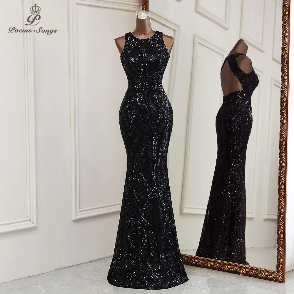 2021New years black evening dresses formal dress women elegant mermaid vestidos de fiesta elegant backless evening gowns