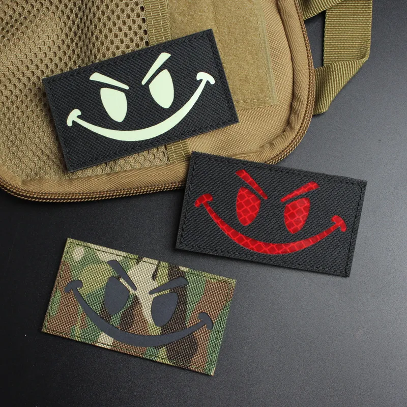 Evil Smiley Face Infrared IR Patch Luminous Nylon Reflective Badge For Clothies Backpack Stickers Halloween Decoration Appliques