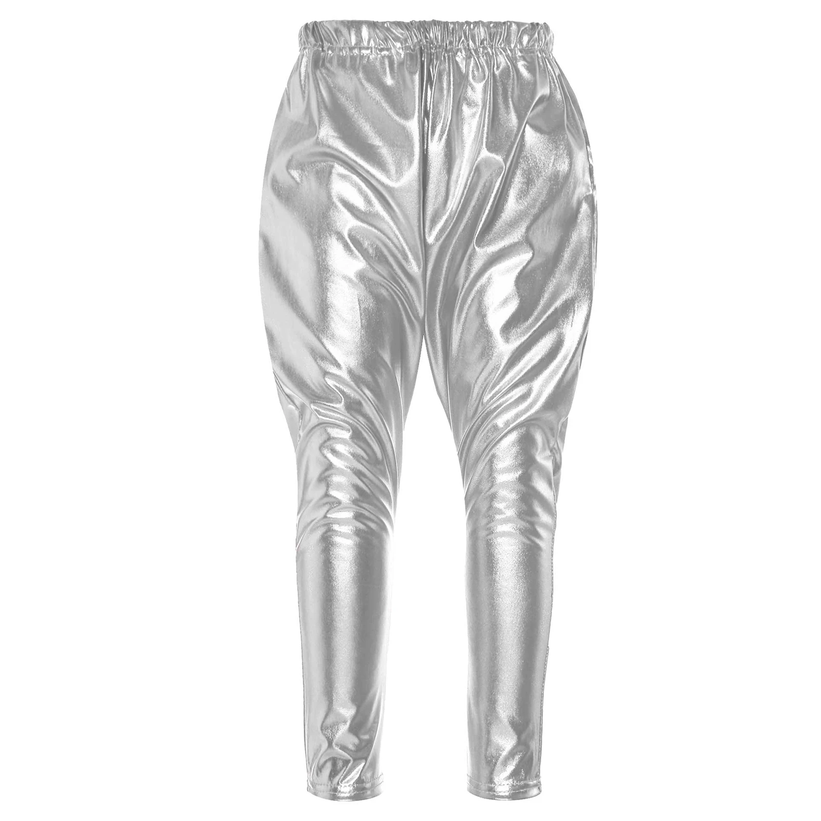 Girls Golden Leggings Lightweight Harem Pants Silver Shiny Red Color Kids Full Length Bottoms Metallic Leggings Teens Dancewear