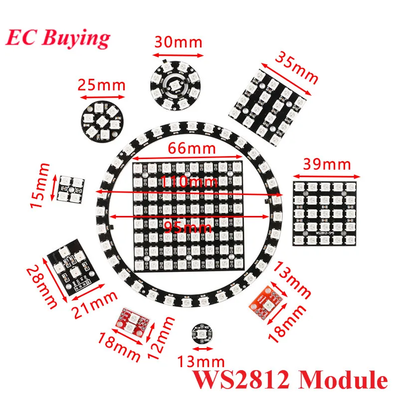 WS2812 WS2812B 1 2 4 7 9 16 25 32 64 Bit WS 2811 5050 RGB LED Lamp Panel Module 5V Colorful LED Controller Precise for Arduino