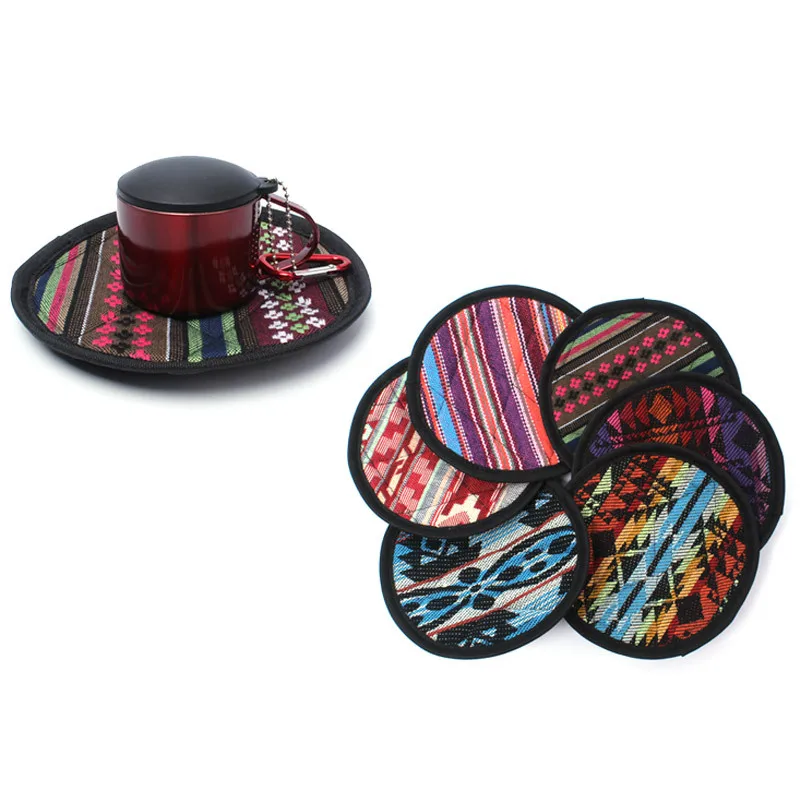 Small outdoor tea cup mat retro-national wind circular pot  heat insulation  anti-skid table