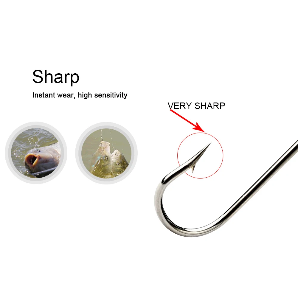 FTK New Long Round BENT Fishing Hook High Carbon Steel 100pcs/Lot Flatted 1#-10# Very Sharp Fishhook