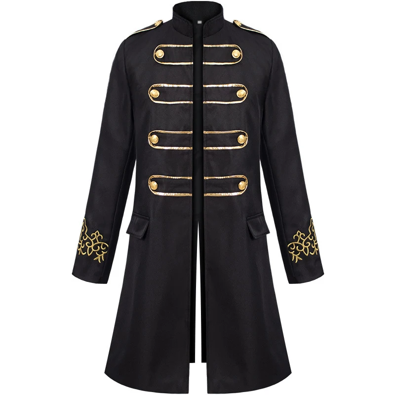 할로윈 중세 의상 3XL 남자 Steampunk 자켓 빈티지 자카드 Tailcoat 고딕 롱 Frock 코트 빅토리아 블루 유니폼