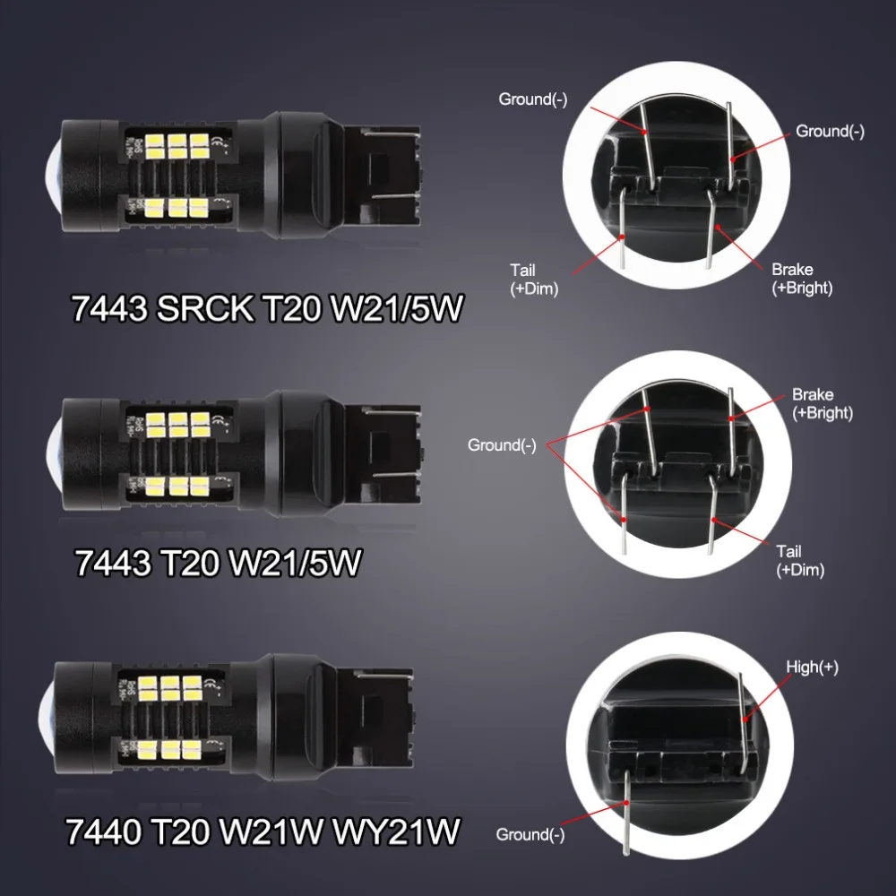 7443 SRCK T20 LED W21/5W W21W 7440 LED Bulbs Car Brake Tail Stop Lights 21SMD 3030 Chips Auto Lamp White Red Yellow 12V