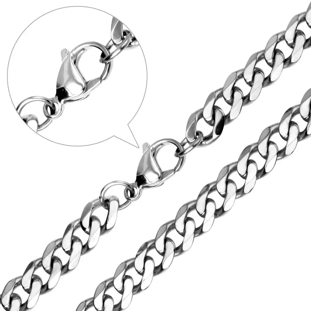 LUXUSTEEL No Fade Width 7mm Stainless Steel Cuban Chain Necklace For Men Length 20/22/24inch Golden Color Silver Tone Necklace