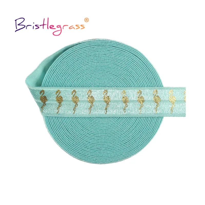 BRISTLEGRASS-bandas elásticas de LICRA para el pelo, 2, 5, 10 yardas, 5/8 pulgadas, 15mm, estampado de flamenco dorado, cinta para el pelo, adorno de costura para vestido accesorios de costura correas para bolsos