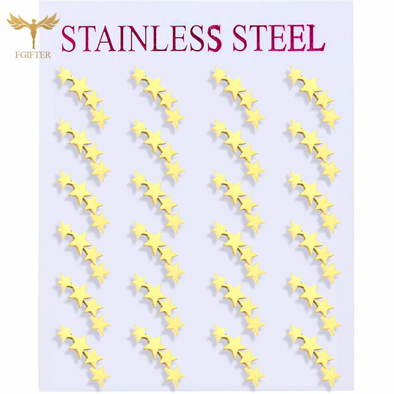 Stainless Steel Earrings Set For Women Men 4 Stars Design Gold Color Ear Piercing Studs Accessories Aesthetic Fashion Jewelry