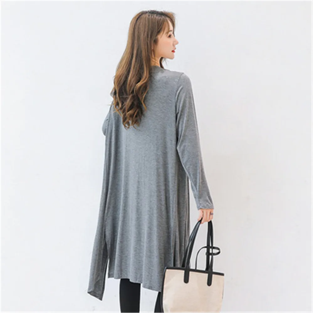 2024 Autumn Women Modal Long Cardigan Ladies Solid Color Shawl Outerwear Female Sweater Cardigans Women Casual Loose Thin Coat