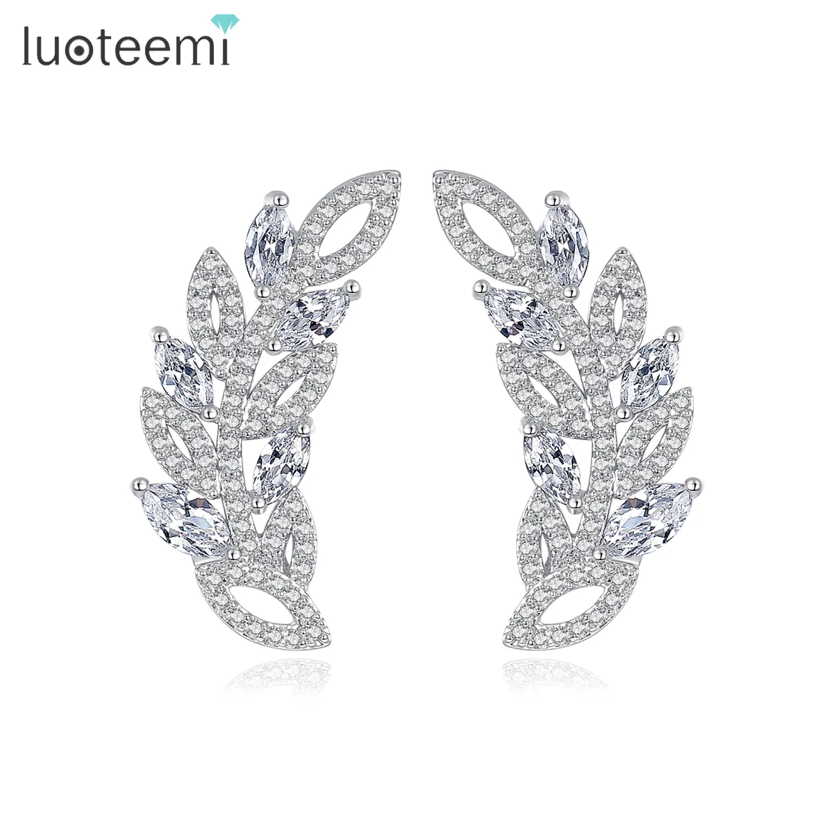 

LUOTEEMI Luxury Crystal Wheat Leaf Stud Earring for Women CZ Micro Paved Korean Fashion Jewelry Girl Party Sexy Student Earrings