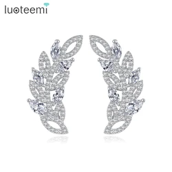 LUOTEEMI Luxury Crystal Wheat Leaf Stud Earring for Women CZ Micro Paved Korean Fashion Jewelry Girl Party Sexy Student Earrings