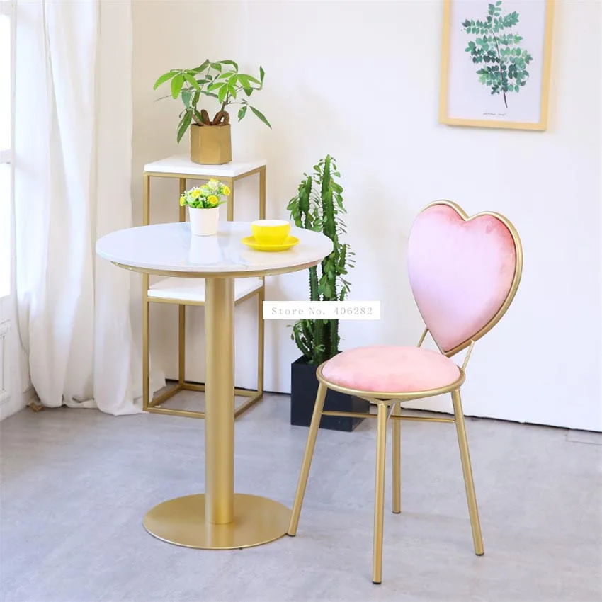 Modern Fashion Nordic Minimalist Coffee Cafe Chair Love Heart Shape Backrest Flannelette Soft Seat Metal Iron Art Leisure Chair