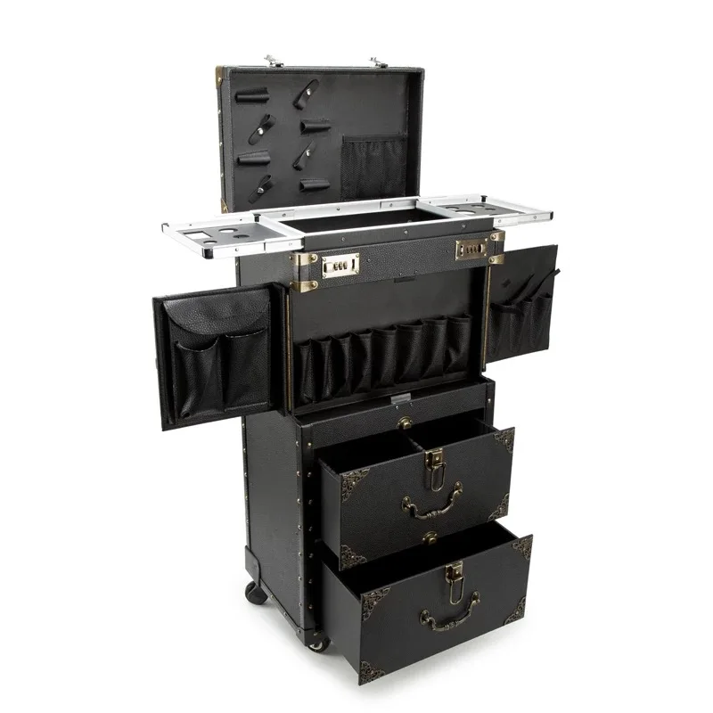 Valise à Roulettes Rétro avec Double MELHair Stylist, Grande Boîte à Outils de Coiffure et Maquillage pour Salon de miles et Tatouage