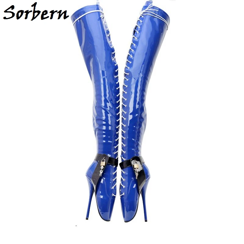 Sorbern Custom Crotch Thigh High Boots Unisex Ballet High Heels Lockable Ankle Straps Drag Queen BDSM Boots EXtreme Long