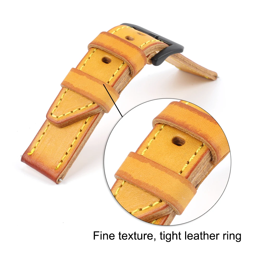 Vintage Real Cow Leather Yellow Watchband 20mm 22mm 24mm 26mm Handmade Watch Straps Replacement Men Wist Bracelet for Panerai