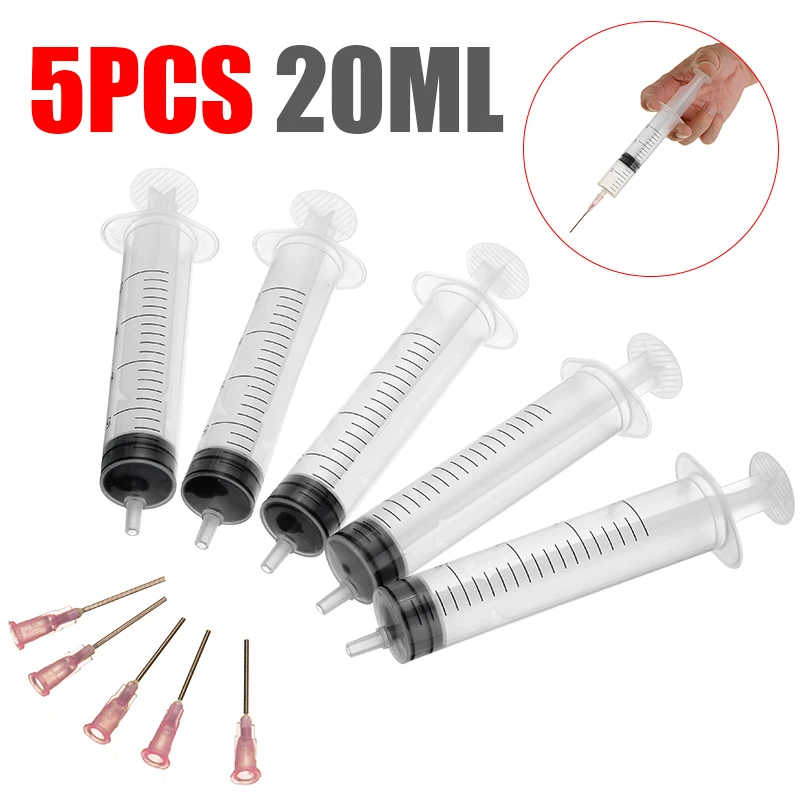 5Pcs 20Ml Plastic Meten Nutrient Spuit Epoxyhars Spuit Met Naalden Voor Bijvullen En Meten Vloeistoffen