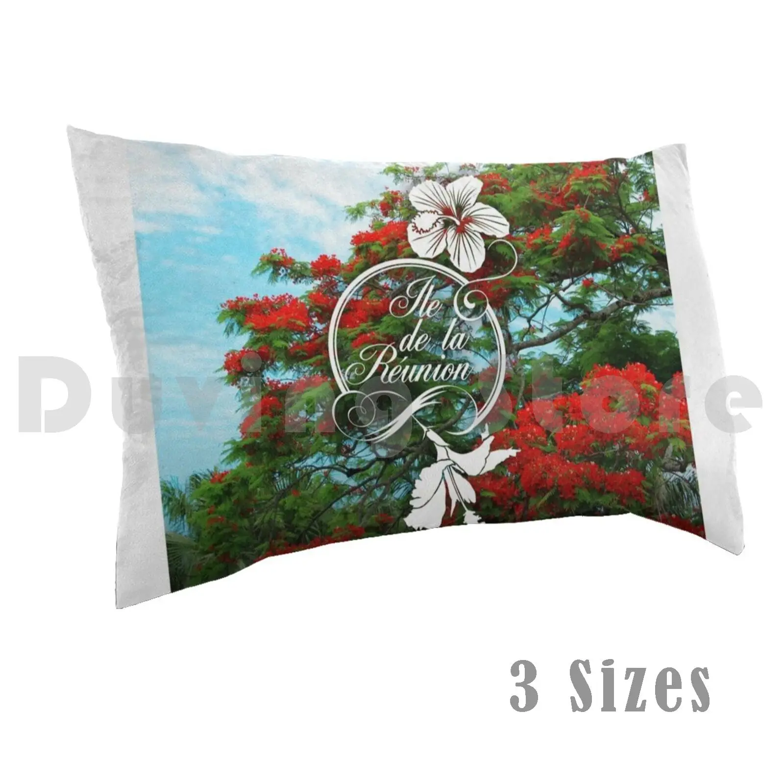 974 Reunion Island-Flamboyant & Hibiscus Pillow Case DIY 50*70 974 974 Reunion Island Reunion Creole