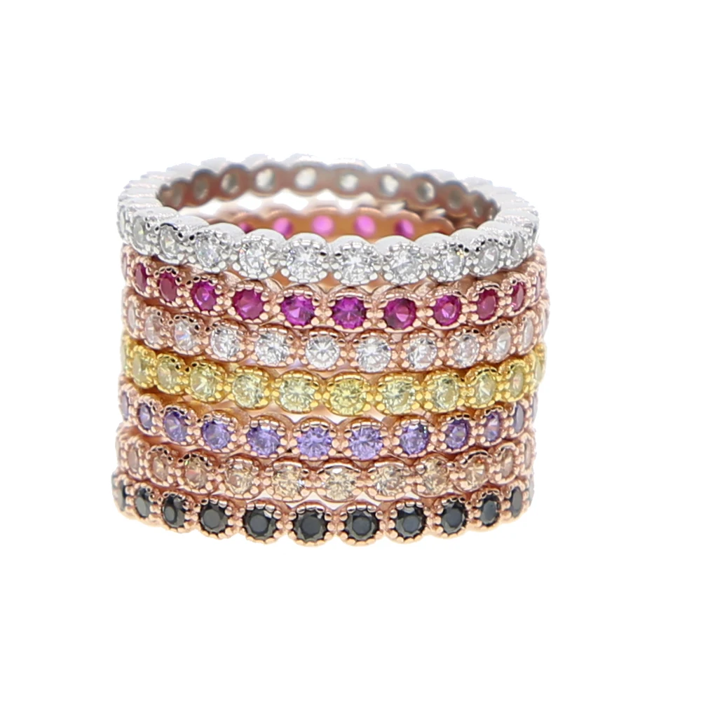 size 5-9 various colors high quality 925 sterling silver fashion cz eternity stack silver rings