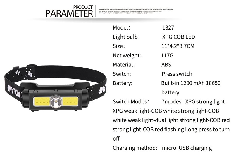 Super Powerful COB LED Headlamp Waterproof Headlight White/Red Warning Light Head Lamp USB Rechargeable Head Light