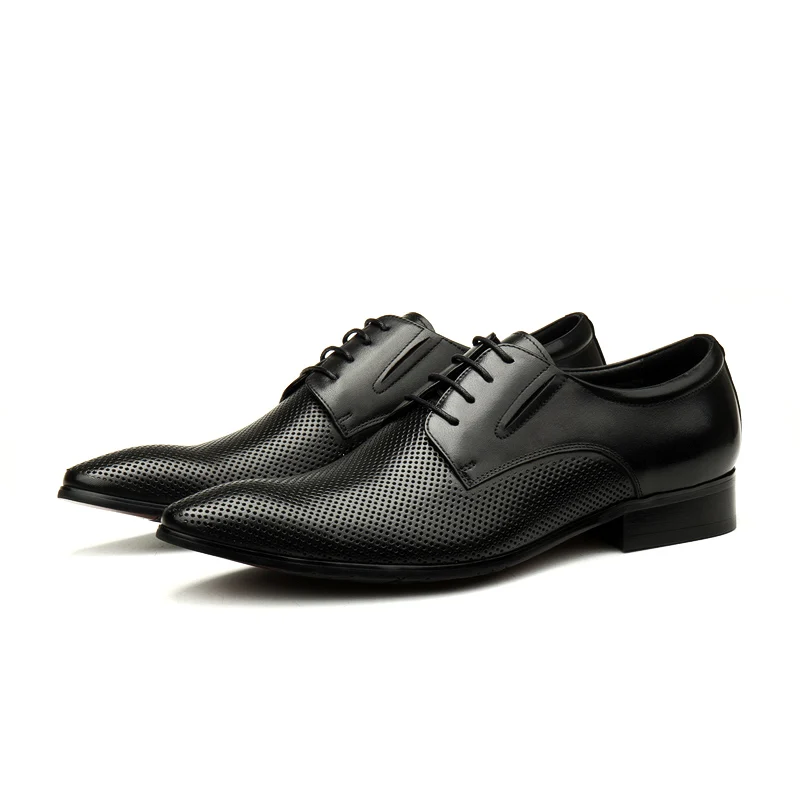 Large Size EUR45 Hollow Carved Black Summer Breathability Mens Business Shoes Genuine Leather Dress Shoes