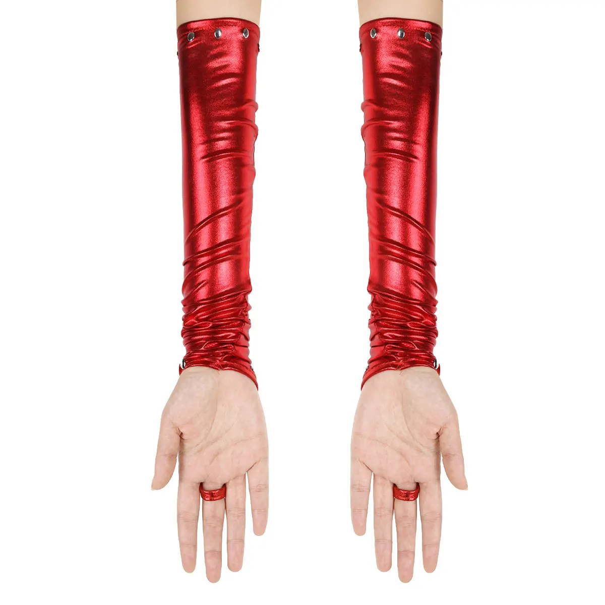 Fashion Night Club Party Pole Dancing Patent Leather Long Gloves Women Gothic Punk Fingerless Latex Gloves Cosplay Rave Costumes