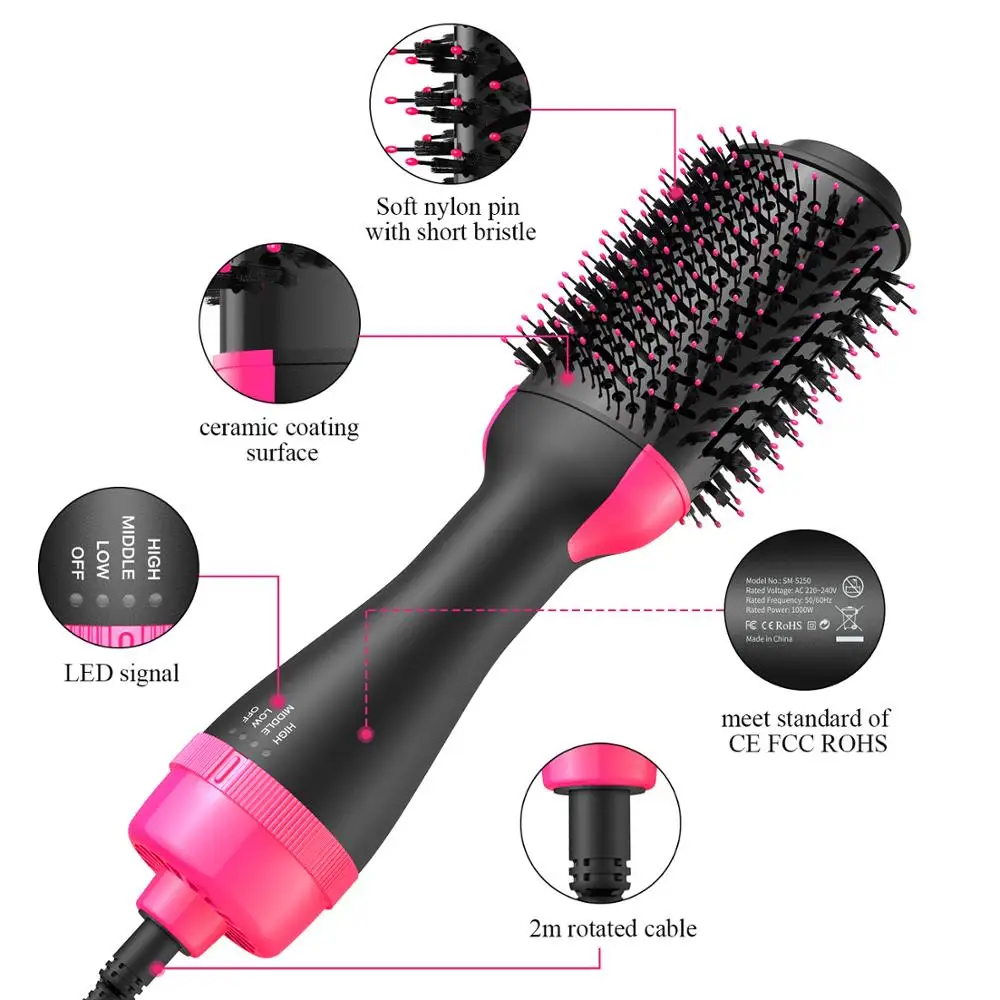 One Step Hair Dryer Hot Comb Hair Dryer Brush For Hair Blower Heating Hair Brush Styler Hair Straightener & Hair Curler 3 in 1