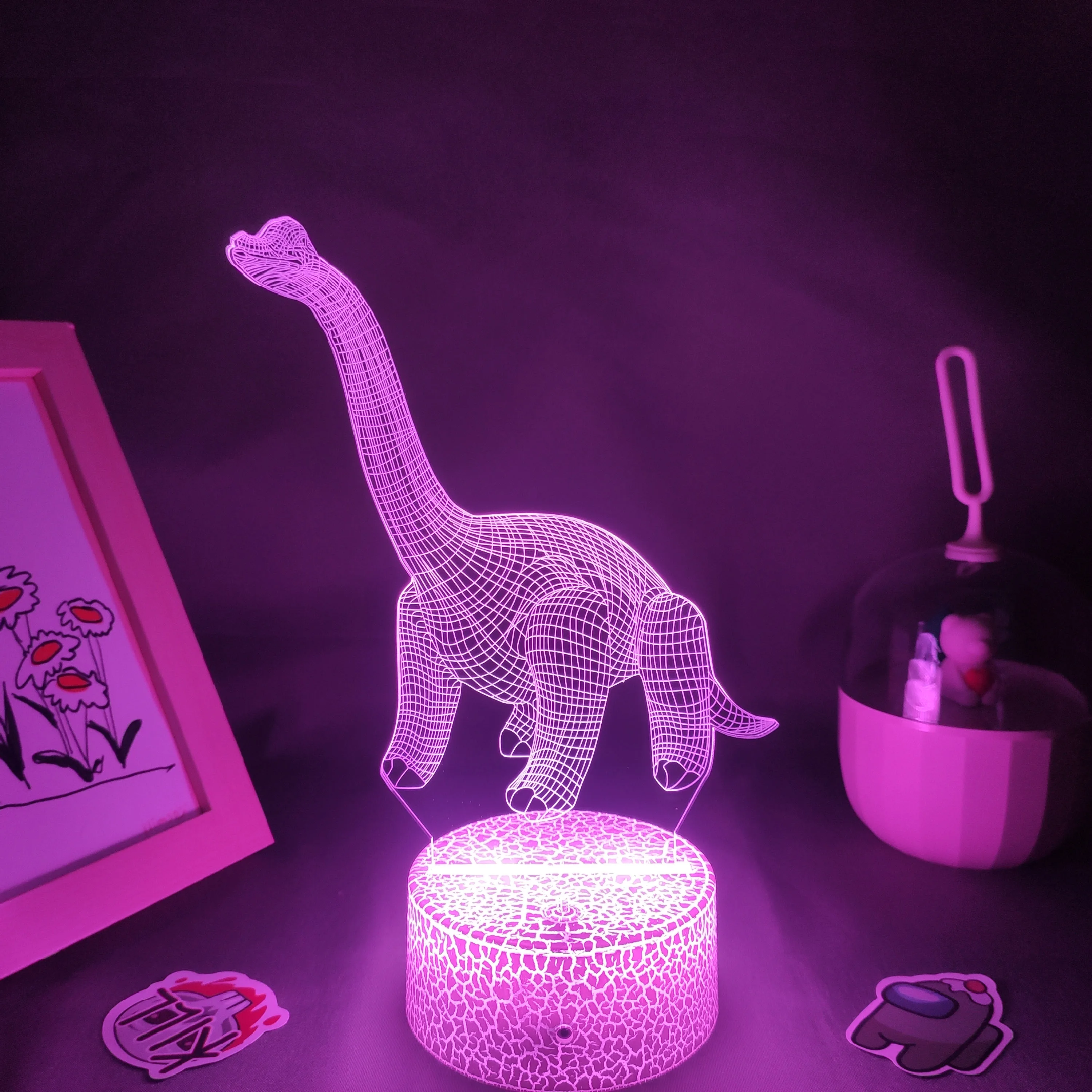 동물 공룡 Brachiosaurus 3D LED 네온 램프 RGB 야간 조명 어린이를위한 생일 선물 차일드 침실 침대 옆 테이블 장식