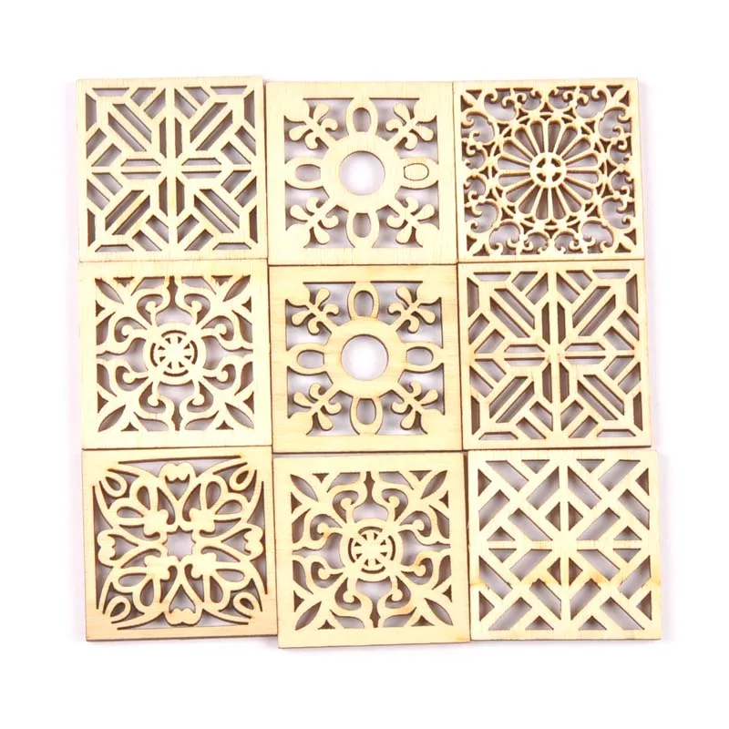 10PCS Mix flower Pattern Wooden Square Arts Crafts DIY Decoration Birthday Wedding Display Decor mt2523