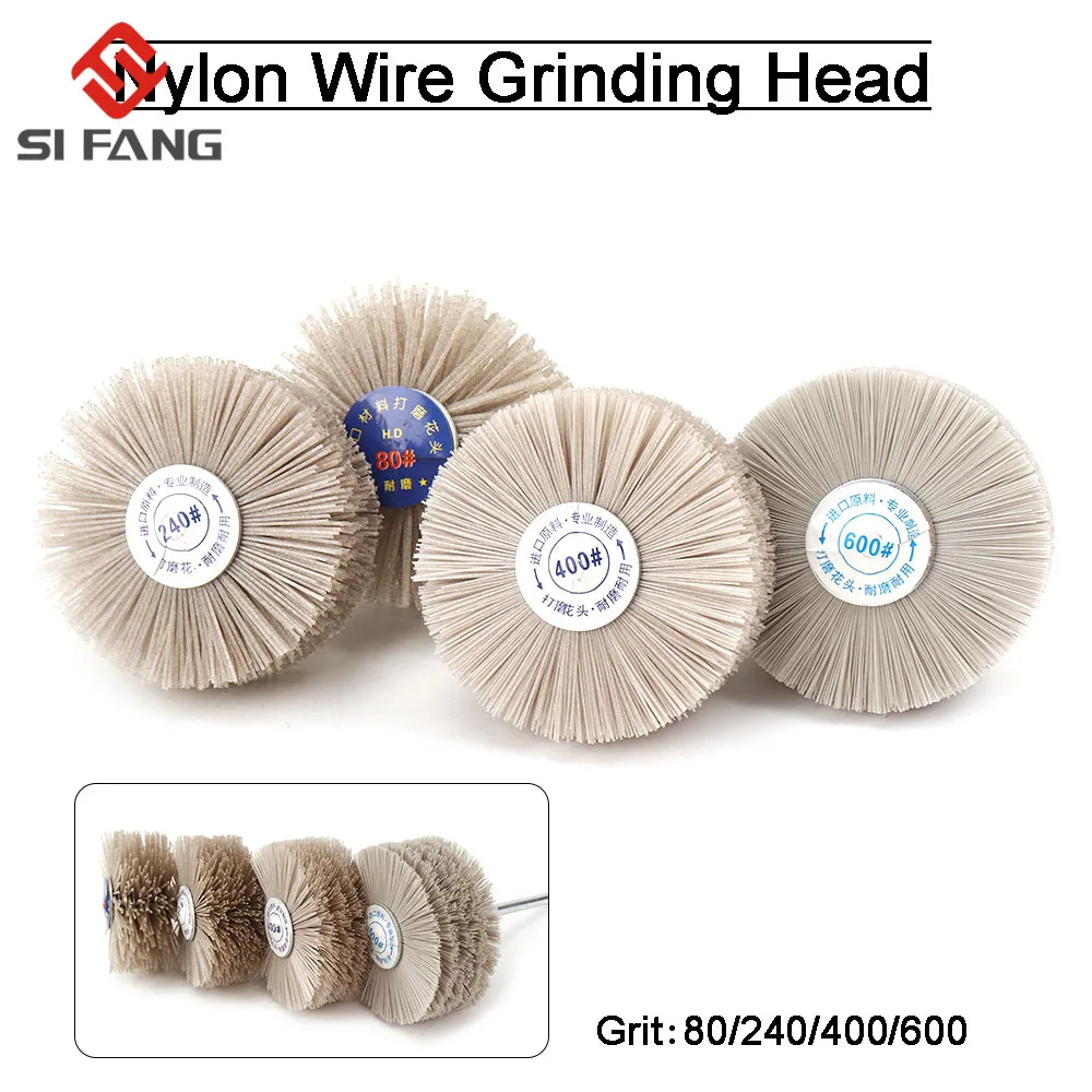 80MM Nhám Bánh Xe Nylon Bàn Chải Đánh Bóng Đầu Mài Dụng Cụ Xoay Cho Làm Việc Gỗ Kim Loại Đá Đánh Bóng 80-600Grit