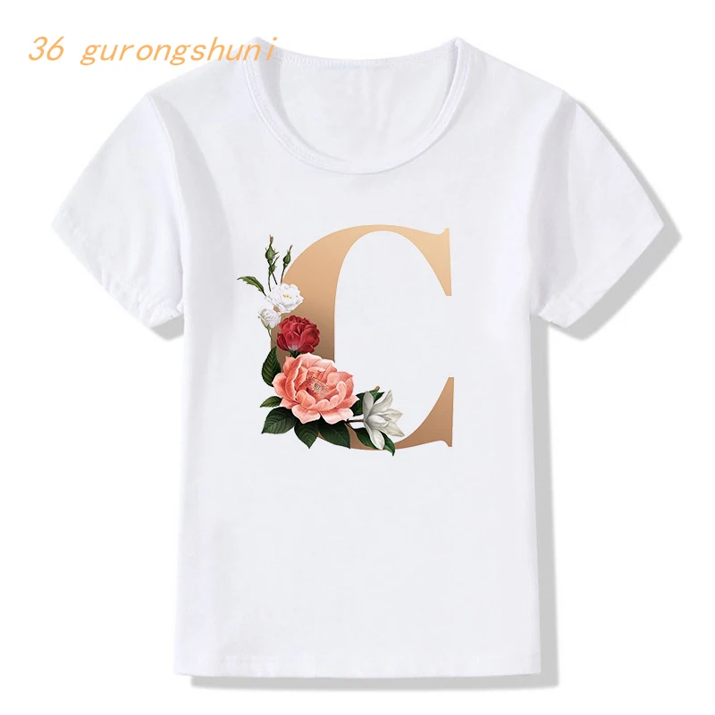 

Children Clothing Kawaii Letters C D E F G Letter Graphic Tee Cartoon Kids T Shirt for Boys Letter Girls Clothes Tshirt Girl