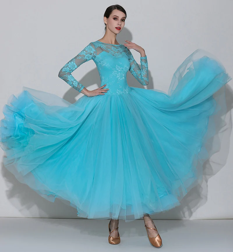 

Sky Blue Standard Ballroom Dresses Women Lycra Stretchy Ballroom Dancing Costume Adult Waltz Ballroom Competition Dance Dress