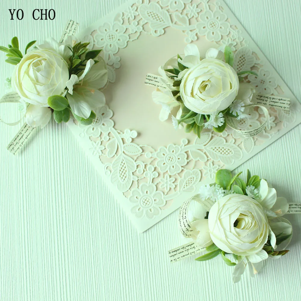 Yo Cho Bruidegom Boutonniere Corsage Zijden Rozen Vrouwen Broche Bloemen Bruiloft Corsage Pin Wedding Pols Corsage Armband Bruidsmeisjes