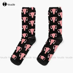 Patterned Happy Uterus In Black Socks Thin Socks Women Personalized Custom Unisex Adult Teen Youth Socks 360° Digital Print