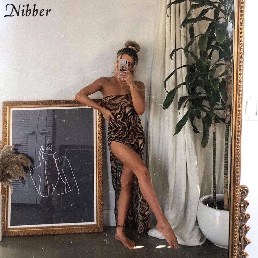 Nibber Vintage Elegant Maxi Dress For Women Summer Sleeveless Slim High Street 2021 Graceful Banquet Party Sexy High Split Dress