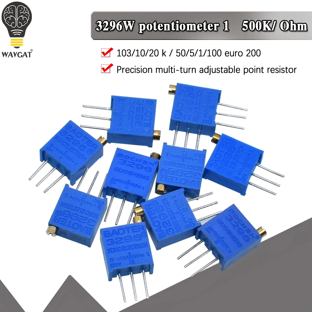 3296W 50 100 200 500 1K 2K 5K 10K 20K 50K 100K 200K 500K 1M ohm wieloobrotowy potencjometr przycinarki precyzyjny rezystor zmienny