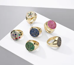 HECHENG,Colorful Crystal Bud Bague Rings For Women Gold Color ,Wholesale,Wedding Bands Elegant Jewelry