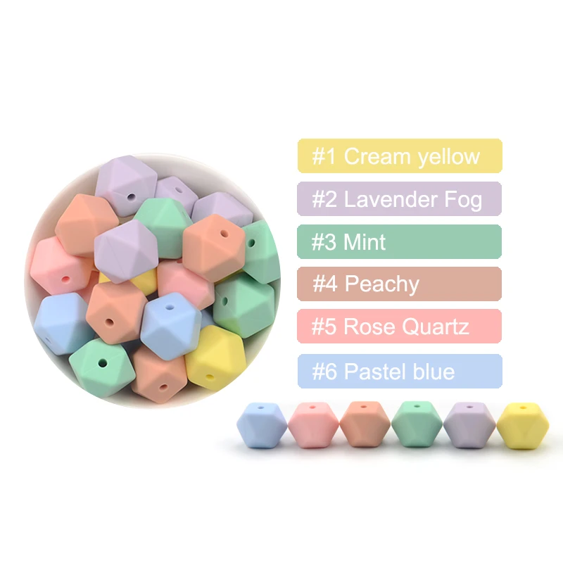 LOFCA 10 Stück 14 mm Mini-Sechskant-Silikonperlen, Lebensmittelqualität, Zahnen, Mini-Sechskant, BPA-frei, Silikon-Beißring, Spielzeug, Schnuller – Detail 10