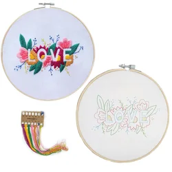 DIY Flower Embroidery Kit Flower Love Pattern Printed Cross Stitch Needlework Sewing Art Painting Embroidery Hoop Creative Gift