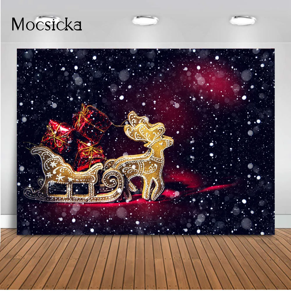 Deer Background Cloth Sleigh Street Photo Night Banner Backdrops Christmas Photography Winter Navidad Children Adult Kids Studio