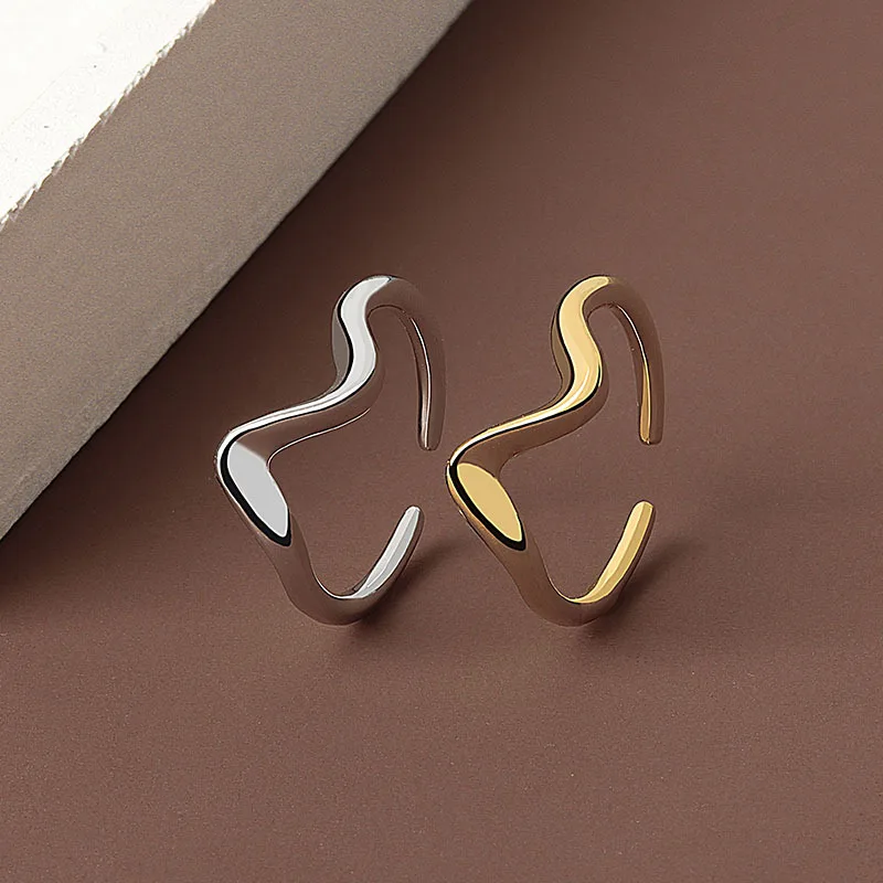 QMCOCOSliver Color New Trend Simple Bending Water Geometry Pattern Wave Arc Adjustable  Rings For Women Party  Jewelry Gifts image 3