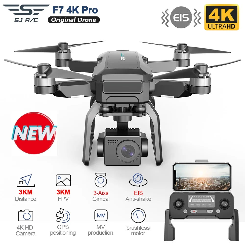 

SJRC F7 PRO GPS Drone 4K Dual HD Camera 3-Axis Gimbal Professional Aerial Photography 3KM Brushless Quadcopter VS F11 4K Pro