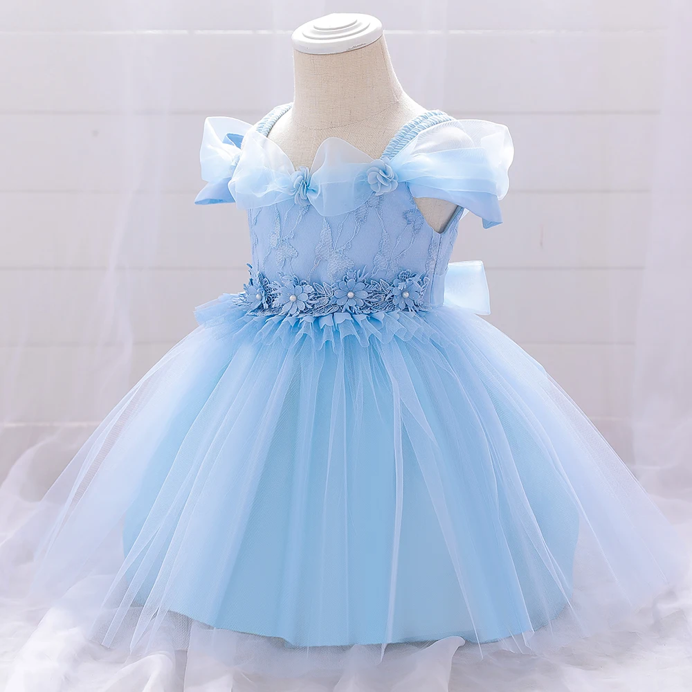 New Infant Baby Girl Dress Petals Tulle Baptism Dresses for Girls 1 Year Birthday Beading Party Wedding Baby Clothing