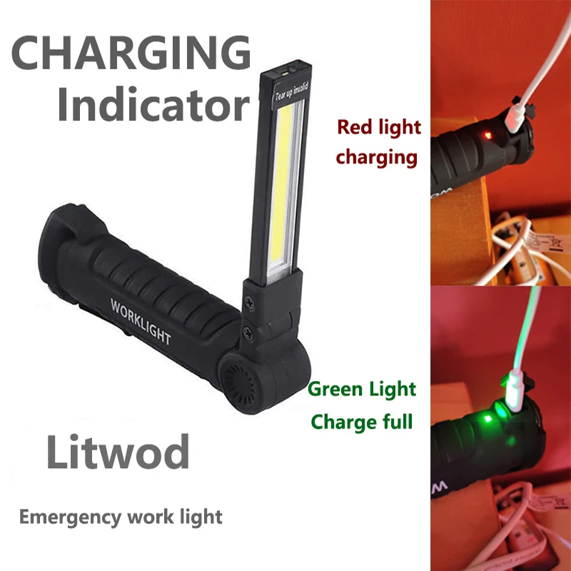 Imagem -03 - Usb Recarregável com Built-in Bateria Conjunto Multi Função Dobrável Trabalho Luz Cob Led Acampamento Tocha Lanterna Lâmpada Ímã