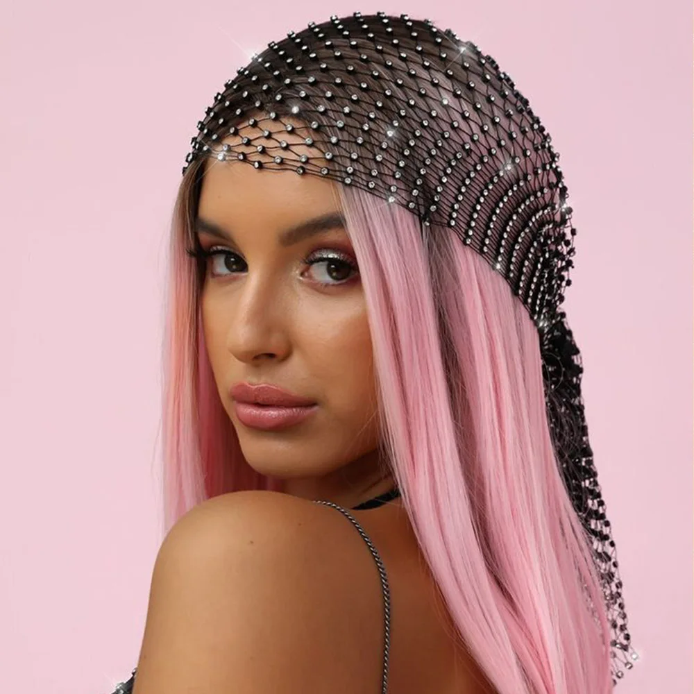 Stonefans Luxury Rhinestone Head Scarf Hair Accessories for Women Hollow Mesh Crystal Head Cap Headband Nightclub Jewelry Gift