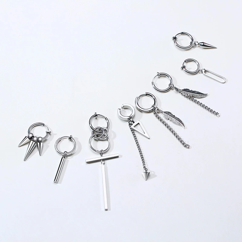 SMALL TREE SINGLE SPIKE ONCH EARRINGS FOR MEN HUGGIE HINGED STAINLESS STEEL MALE JEWELRY image 4