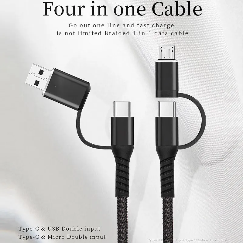 4 In 1 Usb Type C Cable for Huawei for Iphone 12 11 Pro Max PD 60W Fast Charge Micro Usb Type-C Cable for Samsung Xiaomi Redmi