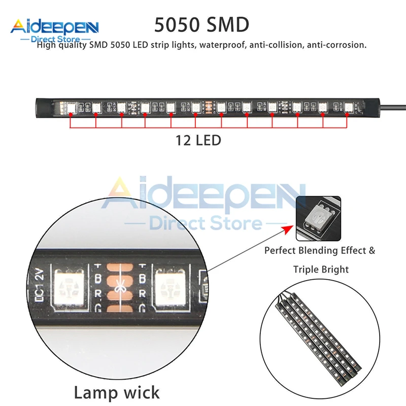 Tira de luces LED para Interior de coche, tira de luces RGB de atmósfera, inalámbrica, Control remoto IR, impermeable, SMD 5050, 48 LED