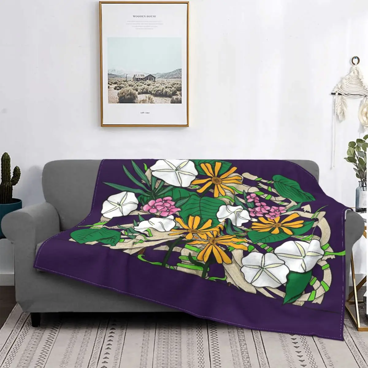 Manta con estampado de huesos y flores, colcha de cama a cuadros, manta con capucha, 150