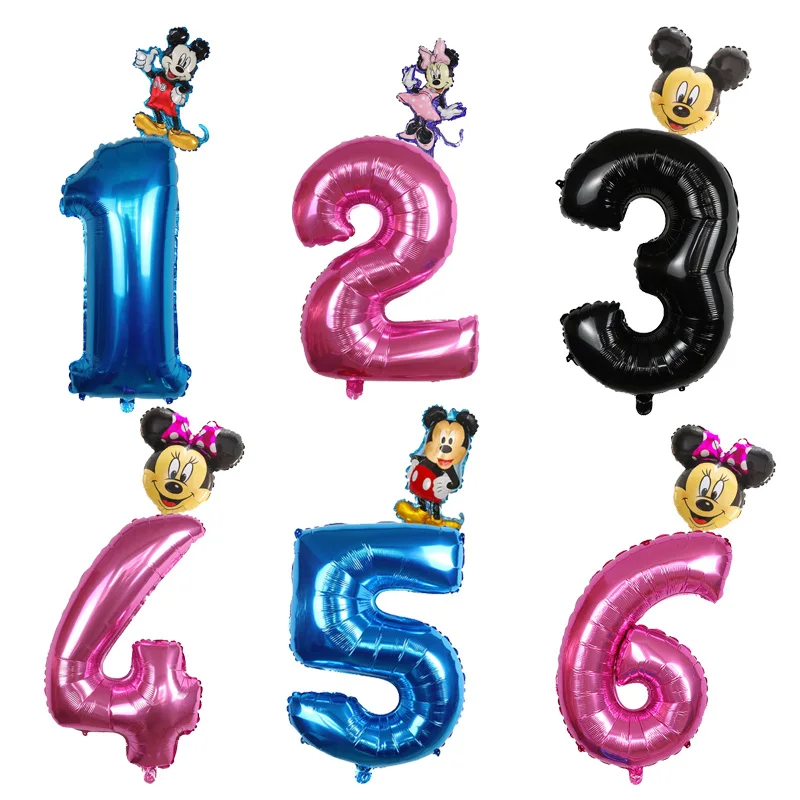 2pcs Mickey Minnie Mouse Foil Balloons 1st Birthday Party Decorations Kids Number Globos Children's Toy Gift Baby Shower Balloon